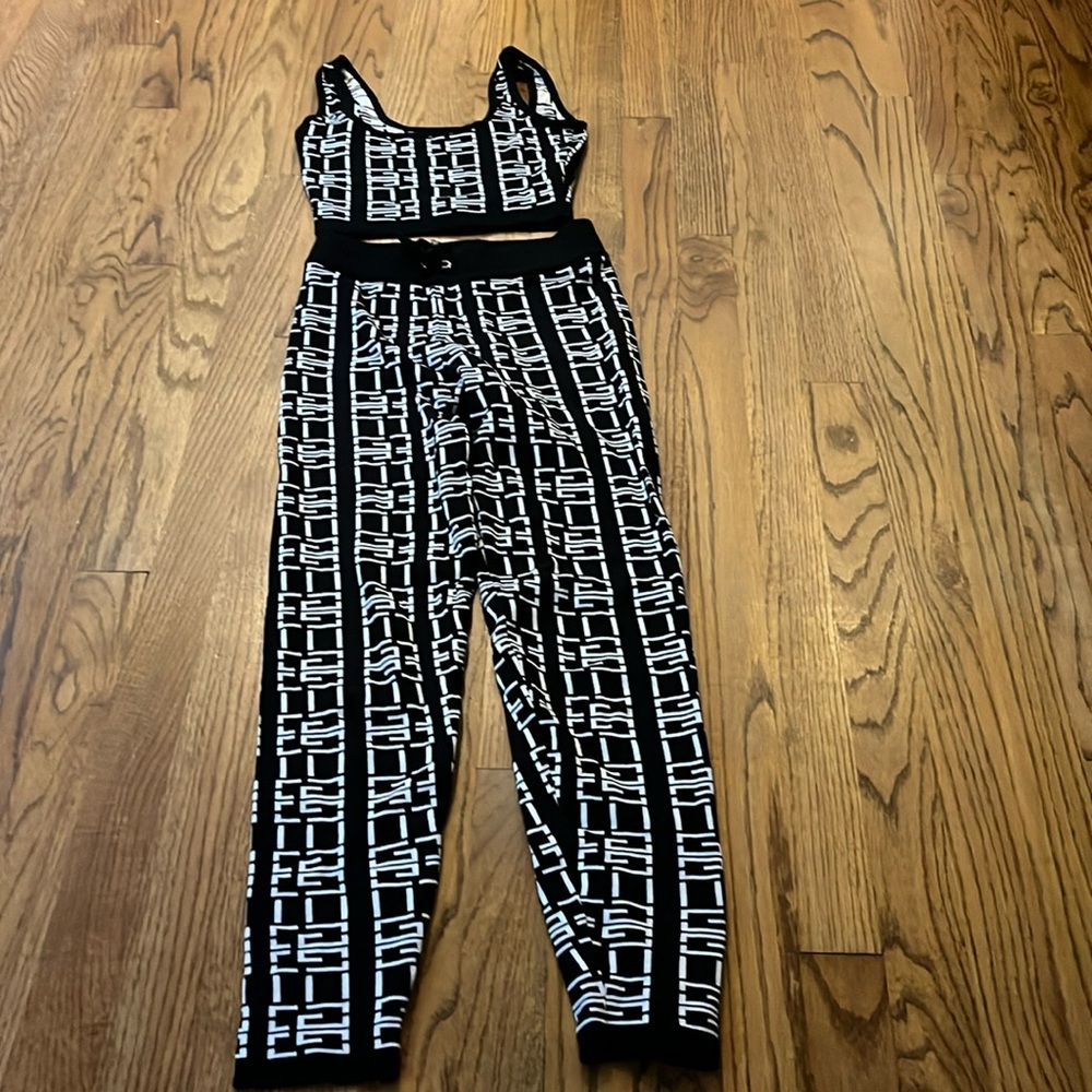 Black and White Fend Inspired Patterned Women's Jumpsuit
